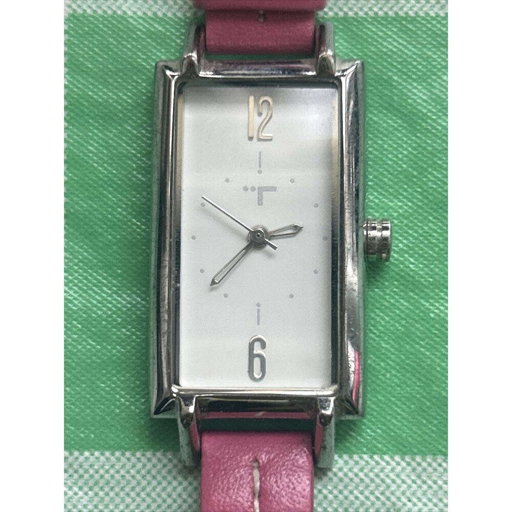 TokyoBay Silver Tone Pink Band Women’s Tank Quartz Watch